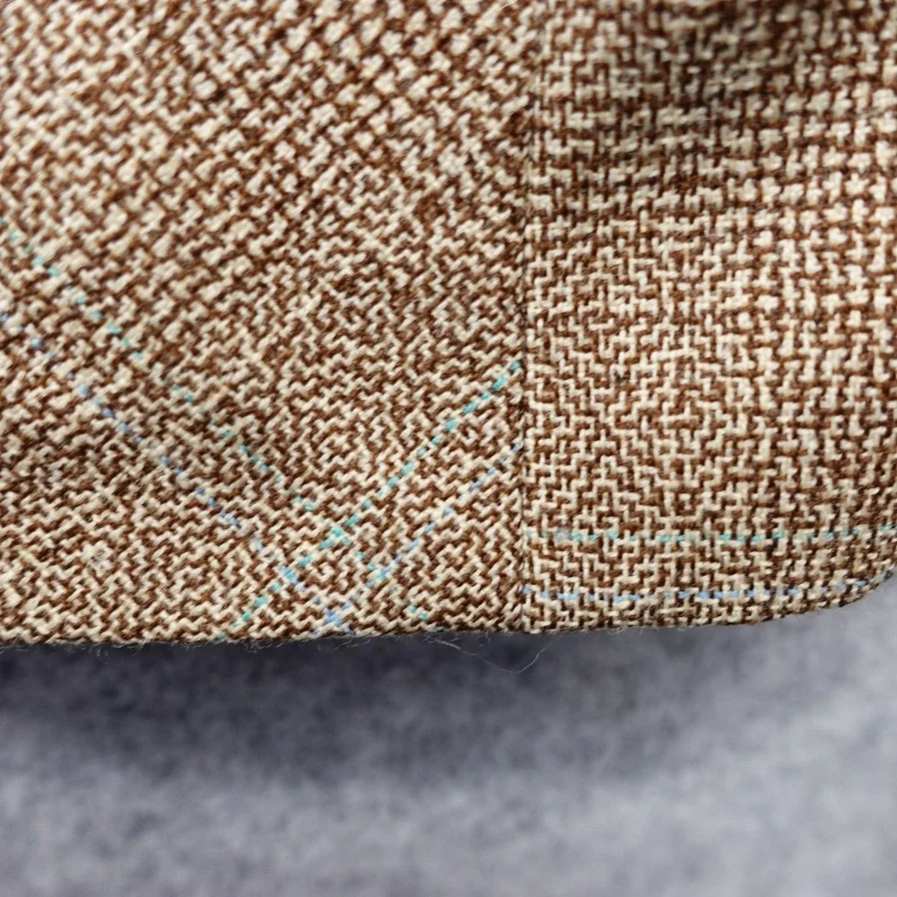 Vintage Tweed Jacket Womens L 12 Brown Plaid HARVE BENARD Velvet Mandarin Collar - Picture 14 of 16